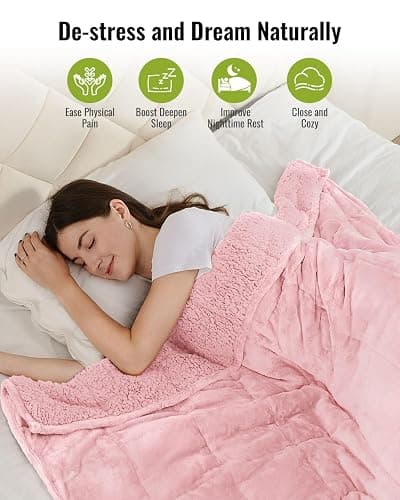 Uttermara Sherpa Fleece Weighted Blanket 15 lbs for Adult, Unicolor Ultra-Soft Fleece and Sherpa, Dual Sided Cozy Plush Blanket for Sofa Bed, 60 x 80 inches, Pink thumbnail 4