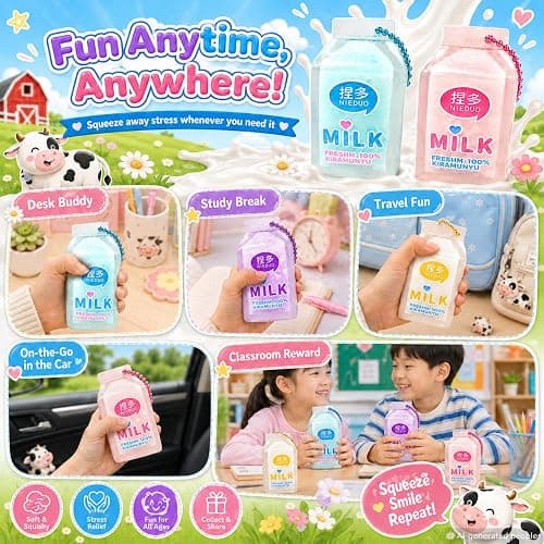 4Pack Milk Bottle Squishy Fidget Toys , Kawaii Keychain Squeeze Squishies Toys for Adults Stress Relief, Cute Sensory Aesthetic Bag Charm, Novelty Party Favors Goodie Bag Stuffers Gifts thumbnail 7
