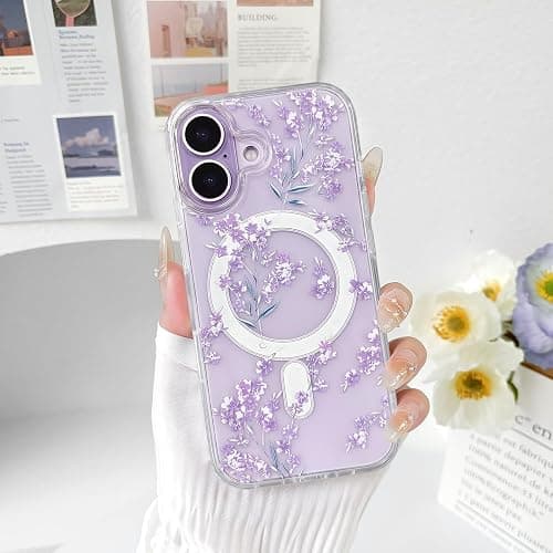 NITITOP for iPhone 17 Case Magnetic Clear Flower - Purple | Compatible with MagSafe, Cute floral leaves pattern, For woman girl, Soft TPU + Hard PC back, Shockproof protective cover thumbnail 5