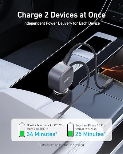 Anker Retractable USB-C Car Charger, 75W Max Fast Charging with Built-in Retractable Cable Car Adapter, Car Accessories for iPhone 17/16 Series, Galaxy S25/S24, MacBook Pro/Air, iPad, and More thumbnail 3
