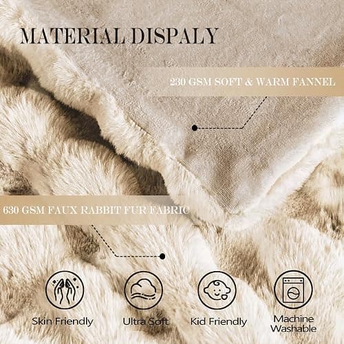 Latepis Soft Luxury Faux Fur Bubble Blanket, Thick Warm Cozy Throw Blanket for Couch, Plush Fluffy Blanket for Sofa and Bedroom Women Gift, 50” x 60”, Tie-dye Camel, 860GSM thumbnail 4