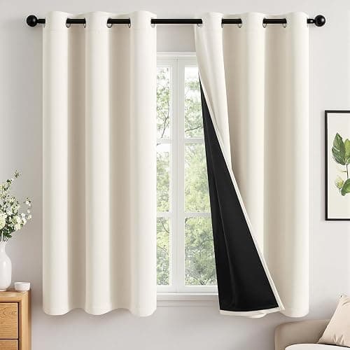 MIULEE Cream 100% Blackout Curtains for Bedroom 63 Inch Long, 2 Thick Layers Thermal Insulated Black Out Window Curtains with Black Liner, Noise Reducing Grommet Living Room Drapes 2 Panels Set Ivory - Image 1