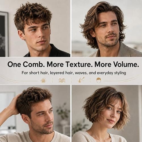 Texture Comb for Men & Women, Root-Lifting Hair Shaping Tool with Wide Spacing Teeth, Lightweight ABS Grip for Fringe Control and Natural Layer Definition (Gray) thumbnail 4