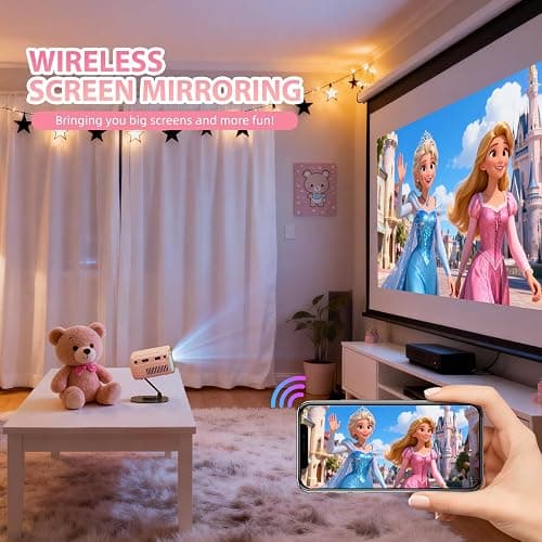ksbaby Mini Projector WiFi Video Projector Portable Small Movie Projectors outdoor, Mirroring Scrrenvia WiFi or via data cable, Compatible with iOS/Android/HDMI/Windows/TV Stick/Box/USB (Pink) thumbnail 3