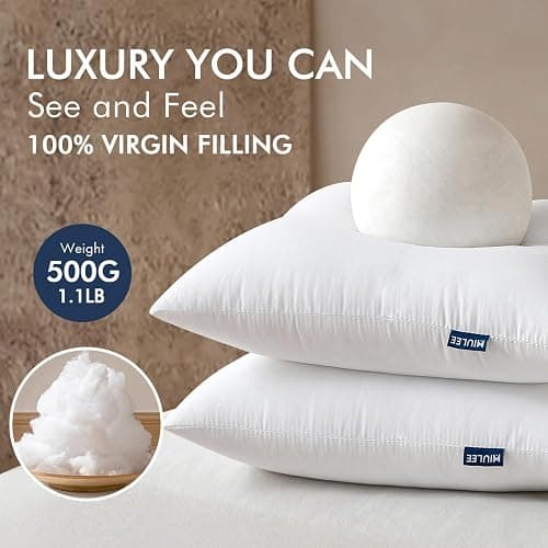 MIULEE Throw Pillows Inserts, Pack of 2 18x18 Inch 100% Virgin Fiber Filling Bed Couch Pillows - 2 - 18x18 Inch thumbnail 2