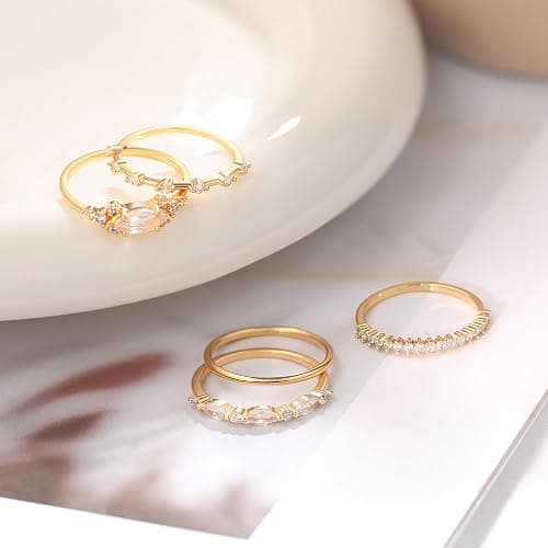 Honsny Stackable Gold Rings for Women Set Dainty 18K Gold Plated Cubic Zirconia Thumb Rings Thin Eternity Engagement Rings thumbnail 6