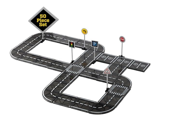 Playmags Magnetic Tiles Road Set - 50 Pcs STEM Educational Construction Toy Car Track, Building Blocks Magnet Toys for Toddlers, Safe for Ages 3+ thumbnail 3