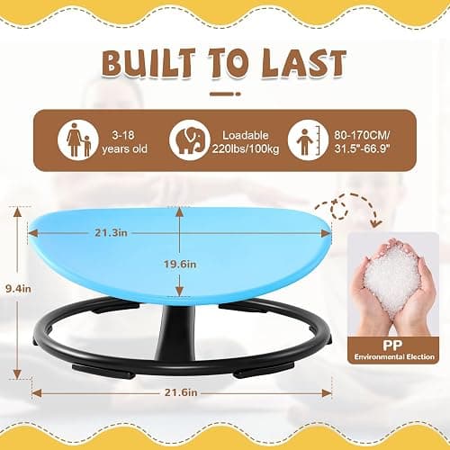 Zhenx Spinning Chair for Autistic Kids (3-18 Years), Sensory Swivel Chair for Teens with ADHD/Autism – 21×19 Inch 220LBS Weight Capacity Seat – Sit and Spin Calming Toy for Body Balance (Blue) thumbnail 2