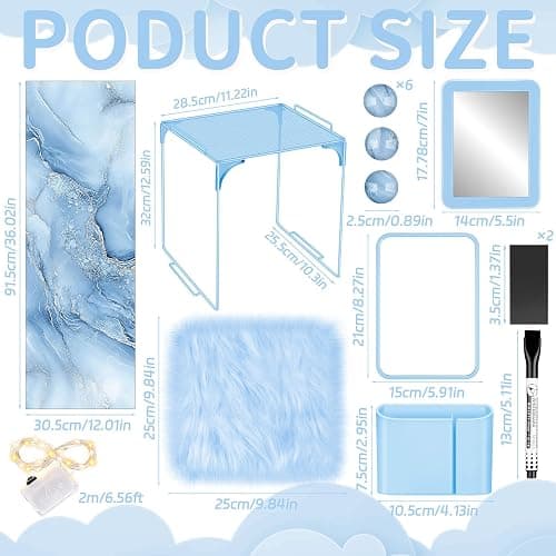 18 Pcs Blue Marble Locker Organizer Kit Includes Magnetic Wallpaper Locker Shelf Magnetic Mirror Pen Holders and Organizing Supplies Locker Decorations Back to School Stuff Gift thumbnail 3