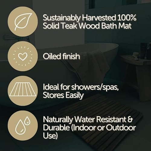 Nordic Style Premium Teak Shower + Bath Mat for Indoor + Outdoor Use | Non-Slip Wooden Platform for Spa, Sauna, Shower, Pool, Bath, Hot Tub | Flooring Decor and Protector (Oiled Finish, 19.6" x 19.6") thumbnail 7