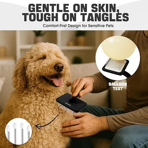 Bonteck Dog Slicker Brush for Dogs Grooming Kit 4PCS | Large Dog Brush for Goldendoodles Poodles Doodles | Long Pin Haired Brush | Poodle Brushes and Comb (Black) thumbnail 3