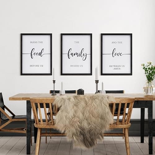 ZAZIWZ Set of 3 Bless The Food Before Us Sign Dining Room Wall Decor 12”x16” Farmhouse Kitchen Wall Decoration for Dining Room Wall Art Framed Wood Signs (bless food sign (black)) - bless food sign (black) thumbnail 8
