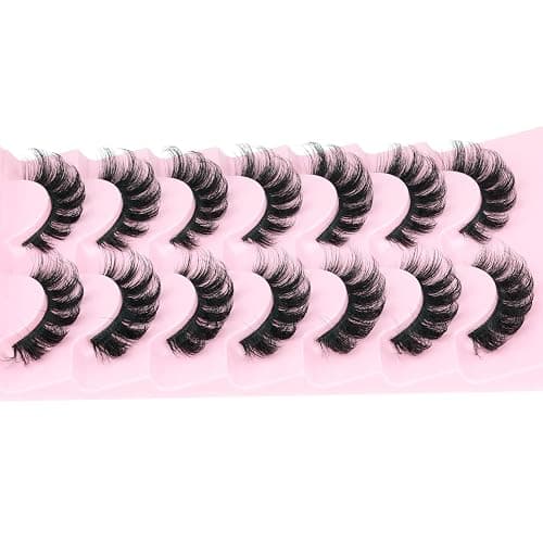 Mink Lashes Fluffy Wispy Lashes Natural Look 3D False Eyelashes D Curl Russian Strip Lashes 7 Pairs Short Fake Eyelash Pack by EYDEVRO thumbnail 4