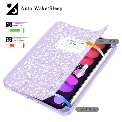 Soke Case for iPad mini 7(A17 Pro) 2024/iPad Mini 6 2021 8.3 inch with Pencil Holder-[Pencil Charging + Auto Wake/Sleep], Soft TPU Back Cover for iPad mini 7th/6th Generation(Book Lilac) thumbnail 8