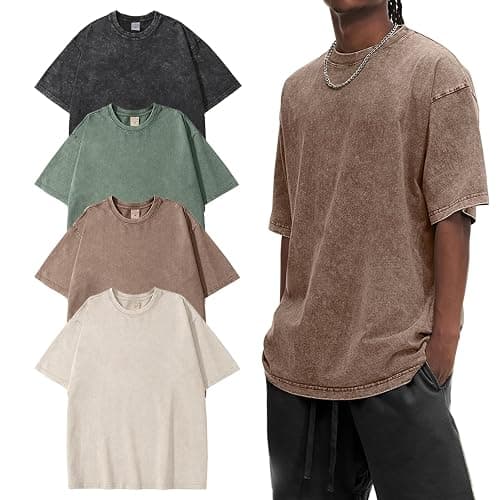 Eiscntd Mens Oversized T-Shirts Heavyweight Cotton Vintage Unisex Baggy Tee - Image 1