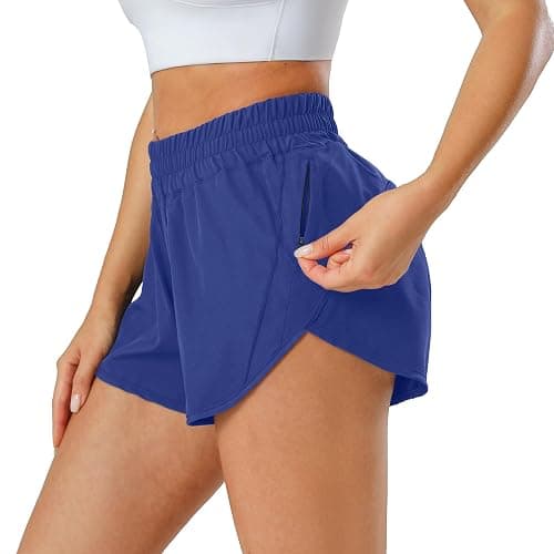 Aurefin Athletic Shorts for Women,Women's Quick Dry Workout Sports Active Running Track Shorts with Elastic and Zip Pockets thumbnail 3