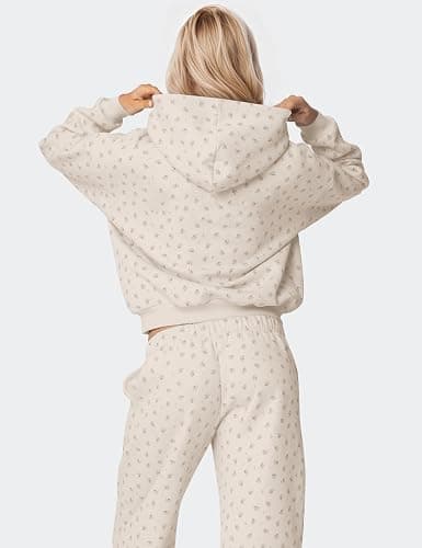 OLAPTA Women 2 Piece Outfits Ditsy Flower Print Sweatsuits Sets Long Sleeve Sweatshirts Wide Leg Sweatpants Fall Tracksuits thumbnail 3