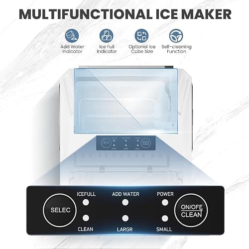 ⭐️DUMOS Countertop Ice Maker, Portable 1.5L Ice Machine with Self-Cleaning, 26.5lbs/24H Fast Ice Making, 9 Bullet Ice Cubes in 6 Mins, 2 Size Options, Quiet Compact Ice Maker, Bright White thumbnail 7