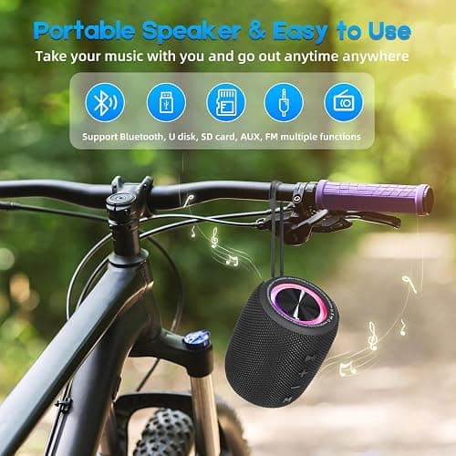 Portable Bluetooth Speaker, BT5.3 Wireless Speaker 20W Bass Diaphragms with Multi LED Light Dynamic Modes, IPX6 Waterproof 16H Playtime supports FM Mode, TF, USB for Home, Cycling, Outdoor, Beach thumbnail 6
