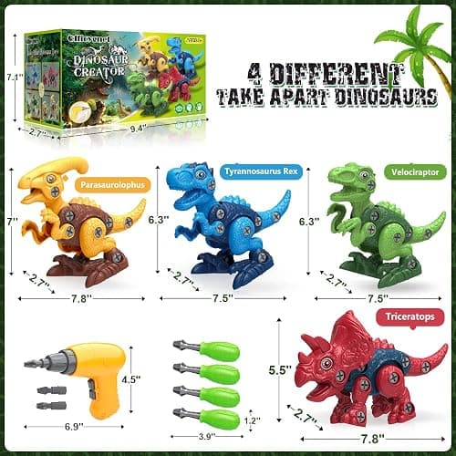 Dinosaur Toys for 3, 4, 5, 6, 7 Year Old Boys, Take Apart Toys with Electric Drill for Kids, STEM Educational Construction Building Toy, Ideal Birthday Christmas Easter Gifts, Incl Tyrannosaurus Rex thumbnail 3