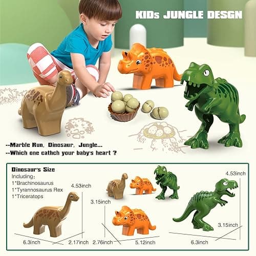 JIXIn Dinosaur Marble Runs for Kids 4-8 - Building Blocks Compatible with DUPLO Lego Sets - 125 PCS Classic Big Blocks for Toddlers Ages 3-5 - Montessori Learning STEM Toys - 125 Dinosaur Marble Run thumbnail 4