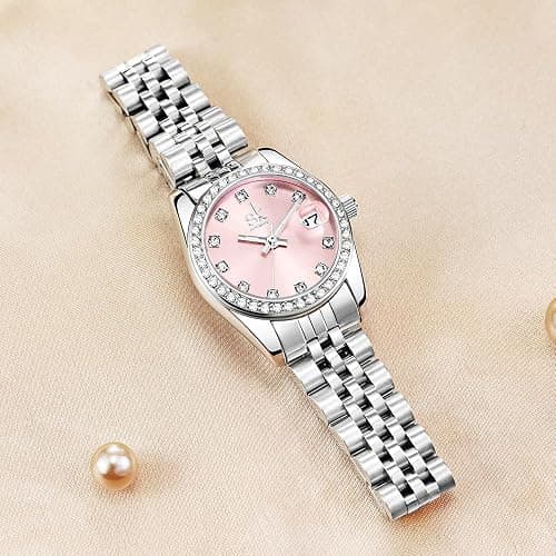 SHENGKE Women's Crystal Accented with Solid Alloy Steel Band Watch Elegant Dress Quartz Calendar Watches for Women thumbnail 7