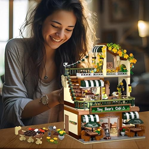 INSOON City Coffee House Building Set with Light, 1173 PCS Cafe Shop Building Block Toy with Ordering Counter Baking Room, House Construction Model Gift for Adults Teens Kids Boys Girls Ages 6-12+ thumbnail 8