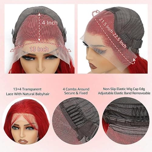mululi 30 Inch Red Wig Human Hair Pre Plucked Red Lace Front Wigs Human Hair 200% Density 13x4 Colored Wigs for Women Body Wave Red Lace Front Wig thumbnail 5