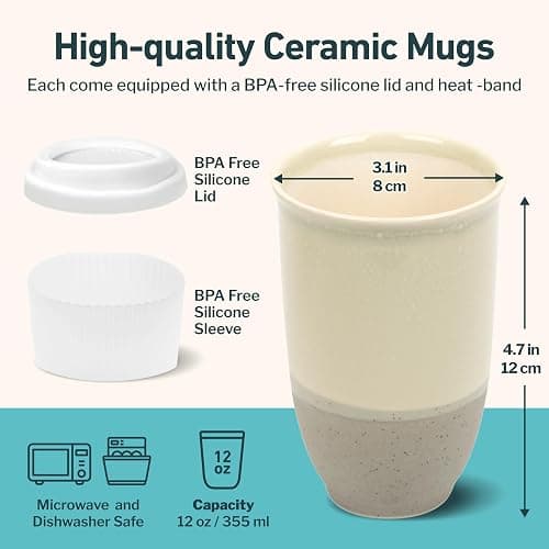 NOVA CERAMICS Travel Mug – Coffee Travel Mug – Reusable Coffee Cup Unique to Go Mug – Microwave & Dishwasher Safe Coffee White Tumbler - Gifts for Women Men Him Her – 12oz – Sea Mist thumbnail 2