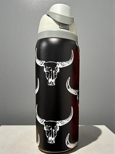 Stainless steel water bottle 40oz cup Longhorn Bottle Bull tumbler Cow gift Western water bottle cup (32oz White(72)-Black Longhorn(TPJ10)) thumbnail 2
