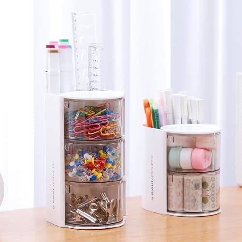 FABROK 2-Layer Clear Hair Accessories Organizer with Hair Brushes Holder, Rotatable Small Jewelry Box for Necklaces、Earring, Desktop Organizer Case for Makeup Brushes, Hair Accessories, Cotton Swab thumbnail 7