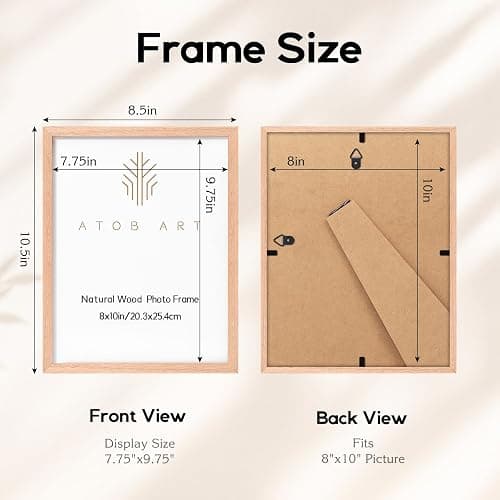 ATOBART 8x10 Solid Oak Wood Picture Frames, 6 Pack | Natural solid oak frames with polished real glass, horizontal & vertical wall mounting and tabletop display for home decor thumbnail 3