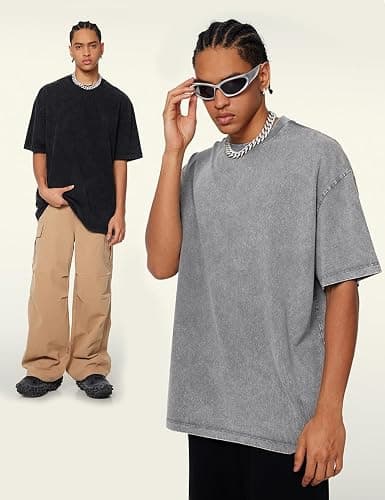 Arssm 3 Pack Men Oversized T Shirts Vintage Tee Loose Fit Short Sleeve Casual Streetwear Baggy Washed Unisex Tops thumbnail 5