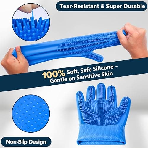 Augwind 6PCS Pet Grooming Kit for Dogs,Cats and Horses | Dog Washing Gloves | Dog Bath Brush | Dog Bath Gloves | Dog Shampoo Brush | Pet Grooming Gloves | Dog Bath Supplies (Navy Blue) thumbnail 4