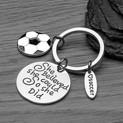 Soccer Keychain for Girls – “She Believed She Could So She Did” Inspirational Sports Gift – Soccer Ball Charm Accessory for Players, Fans, or Teams thumbnail 2