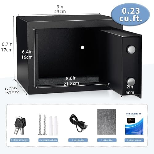 Digital Electronic Money Safe, Steel Security Lock Box with Keypad, Office Hotel Business Jewelry Gun Cash Safe, 0.23 Cubic Feet, 9.06" W x 6.69" D x 6.69" H（black） thumbnail 2