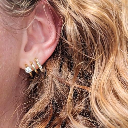 Obidos 14K Gold Plated Triple Huggie Illusion Stud Earrings | Double Huggie Hoop Earrings for One Hole | Gold Hoop Earrings for Women | Drop earrings thumbnail 3