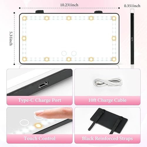 SINGARO Car Sun Visor Vanity Mirror - Rechargeable Makeup Mirror with 60 LEDs, 3 Light Modes & Dimmable Touch Control for Cars, Trucks, SUVs, Car Interior Accessories for Women (Black) thumbnail 4