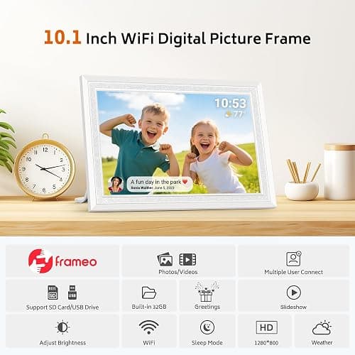 Frameo 10.1" Digital Picture Frame with 32GB Memory White WiFi Electronic Photo Frame 1280 x 800 IPS HD Touch Screen Auto-Rotate Slideshow Wall Mountable Share Photos/Video Remotely Anywhere thumbnail 5
