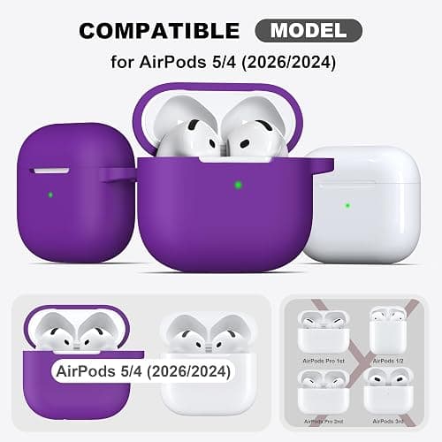 R-fun Silicone Case for AirPods 4 and AirPods 5, Purple | Compatible with Apple AirPods 4 & AirPods 5, Includes Keychain & Cleaner Kit, Supports Wireless Charging thumbnail 4