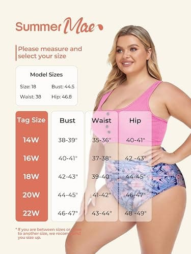 Summer Mae Plus Size Women Ribbed Bikini Set Two Piece High Waist Swimsuit Scoop Top Tummy Control Bathing Suit Swimwear - 22 Plus - Peach Blossoms thumbnail 6