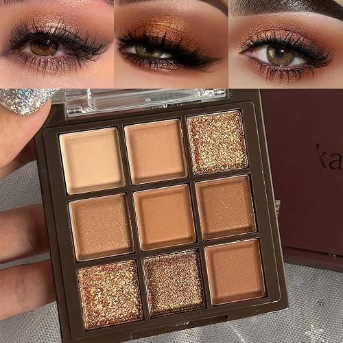 Brown Eyeshadow Palette - Matte Shimmer Glitter Neutral 9-Color Eye Shadow Palette,Highly Pigmented Natural Nude Eyeshadow Makeup Pallet (Chocolate Brown) thumbnail 2