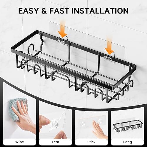 Shower Caddy, 3 Pack Shower Shelves for Inside Bathroom, Rustproof Adhesive Bathroom Organizer with Soap Holder, No Drilling Washroom Organizers and Storage for Bathtub Room/Kitchen/Home, Black thumbnail 7