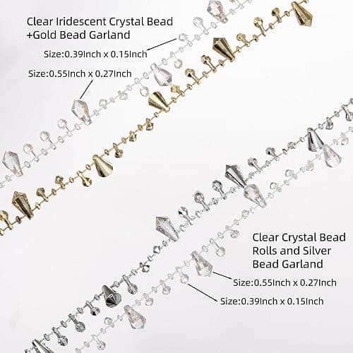 YoungJewl 33 Feet Crystal Garland Christmas Clear Iridescent Crystal Bead Rolls and Silver Bead Garland Twist Bead String for Christmas Tree Wedding Party Decoration thumbnail 5