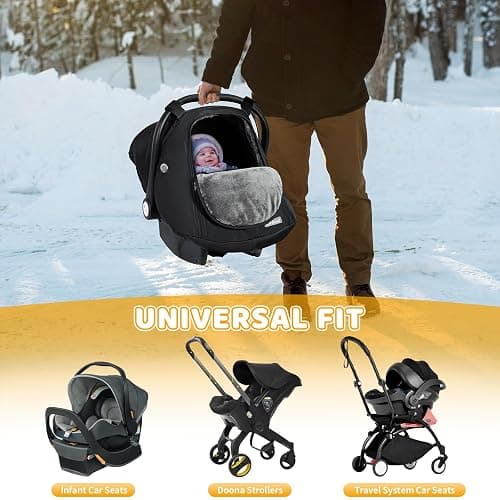Orzbow Baby Car Seat Cover Winter - Waterproof Carseat Cover for Doona Car Seats and Strollers, Breathable Infant Carseat Canopy with Zipper Access, Rain and Wind Proof, Winter Baby Essentials, Black thumbnail 6