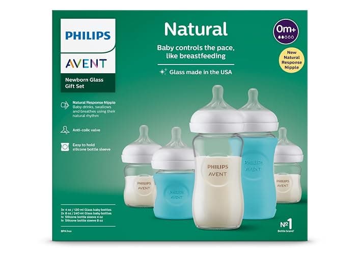 Philips Avent Natural Newborn Glass Gift Set, Baby Bottles with Natural Response Nipples, 3x 4oz (Slow Flow, Flow 2) and 2x 8oz (Medium Flow, Flow 3), 2x Silicone Sleeves, SCD858/01 thumbnail 19