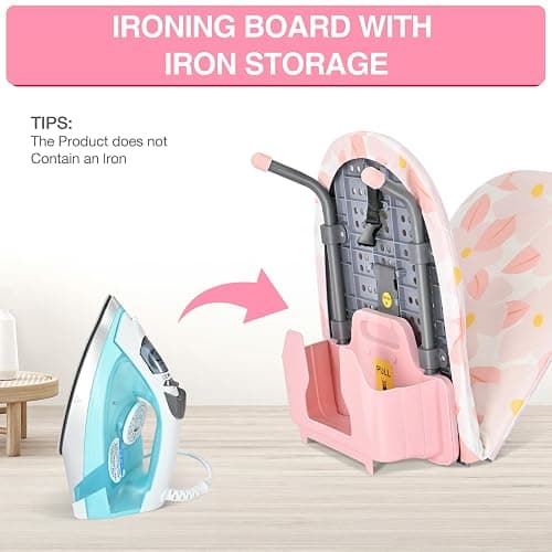 APEXCHASER Small Ironing Board with Iron Holder, Compact Ironing Board with Non-Slip Feet, Portable Tabletop Ironing Board with Cotton Cover for Small Spaces and Travel, Pink, P1232D5-16Pink - Pink - With Holder thumbnail 3