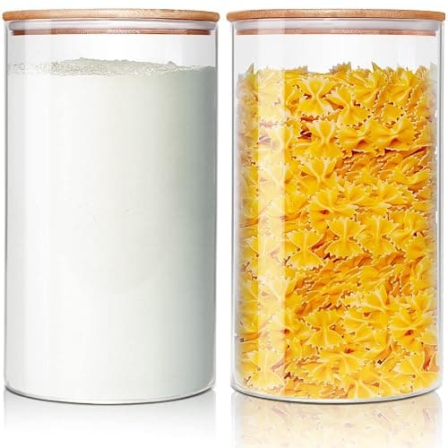 HomArtist Large Glass Flour and Sugar Containers 180oz x2 [Set of 2], Glass Food Storage Containers with Bamboo Lids, Glass Jar with Airtight Lids for Spaghetti Pasta,Rice,Cereal,Candy,Coffee, Oat - Image 1
