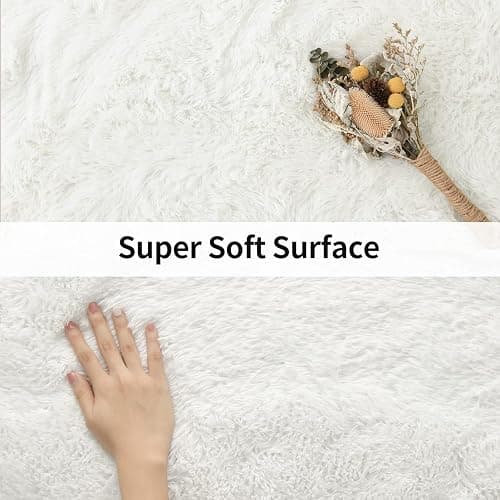 Merelax Soft Modern Indoor Shaggy Area Rug for Bedroom Livingroom Dorm Kids Room Home Decorative, Non-Slip Plush Fluffy Furry Fur Rugs Comfy Nursery Accent Floor Carpet 2x3 Feet, Ivory thumbnail 4