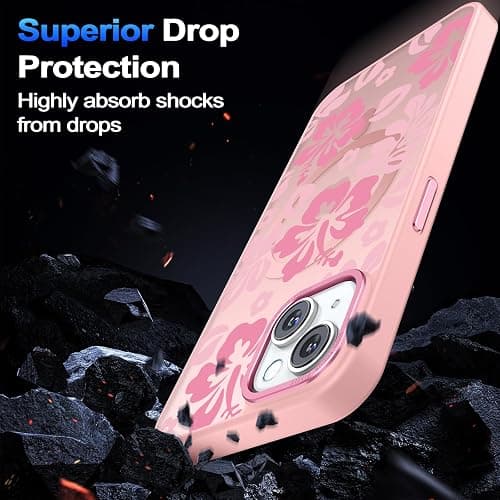 lioscre Pink Cute Hibiscus Flower Phone Case for iPhone 15 Plus 6.7", Compatible with MagSafe, Floral Pattern Print Design Magnetic Case for Women Girls Soft TPU Hard PC Shockproof Funda Cover thumbnail 5